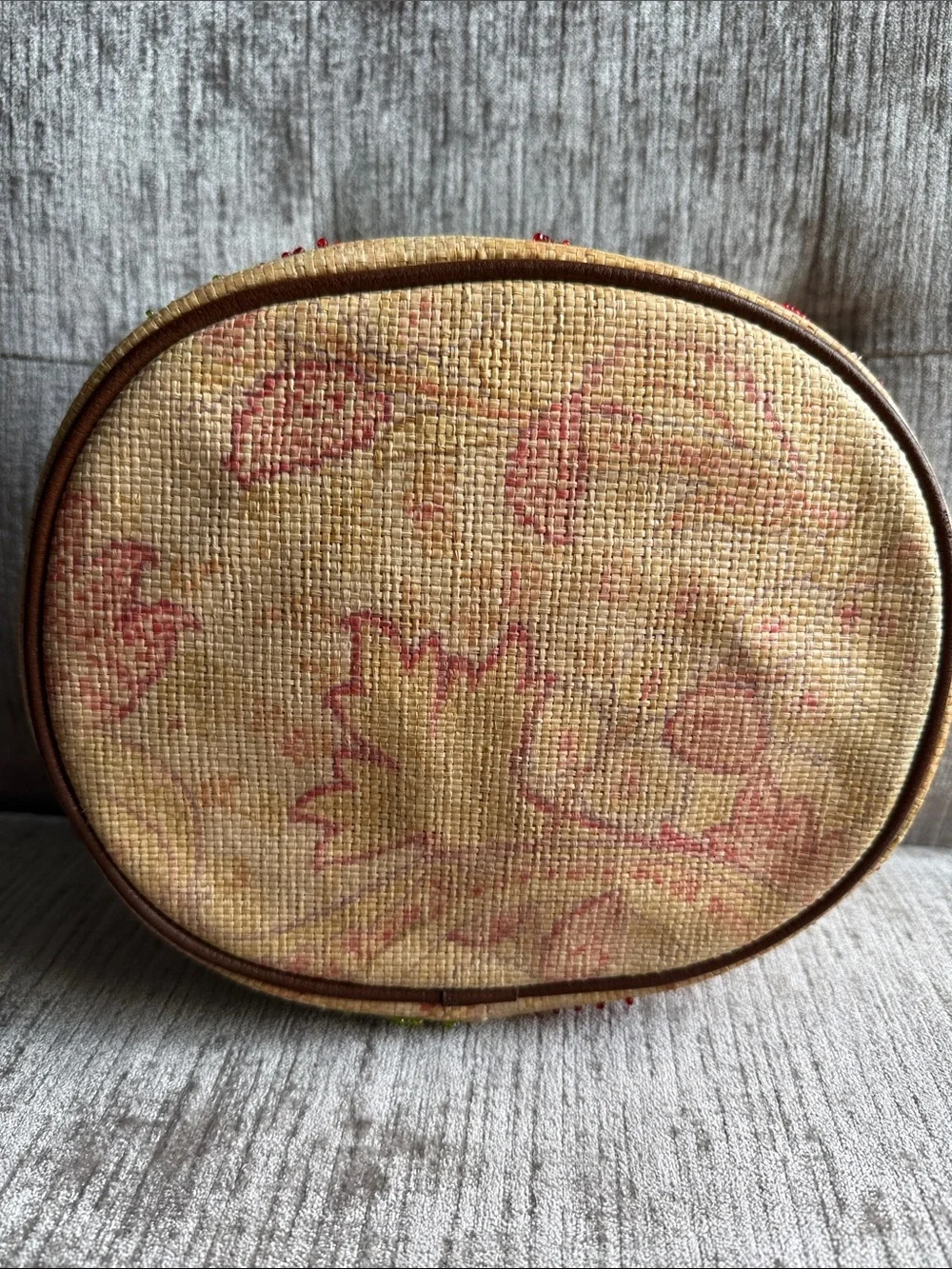 Vintage Americana by Sharif Beaded Raffia Cosmetic Train Case